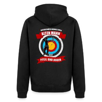 Bogenschütze alter mann mit Pfeil und Bogen - Unisex Premium Bio Zip Hoodie - Schwarz - Hinten - Nico (187cm)
