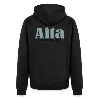 Aita d amour humour papa père basque - Veste à capuche bio Premium Unisexe - noir - Dos - Nico (187cm)