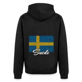 Schweden - Unisex Premium Bio Zip Hoodie - Schwarz - Hinten - Nico (187cm)