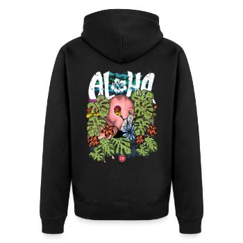 Aloha - Unisex Premium Organic Zip Hoodie - black - Back - Nico (187cm)