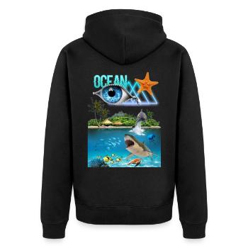 Ocean Eyes, Sommer, Sommer 2022, Beach Club. - Unisex Premium Bio Zip Hoodie - Schwarz - Hinten - Nico (187cm)
