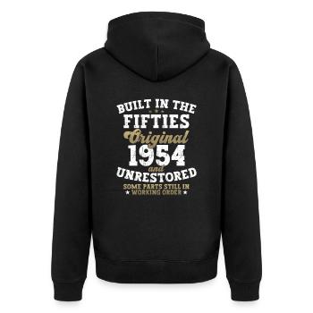 Built in the fifties 1954 70. Geburtstag Herren - Unisex Premium Bio Zip Hoodie - Schwarz - Hinten - Nico (187cm)