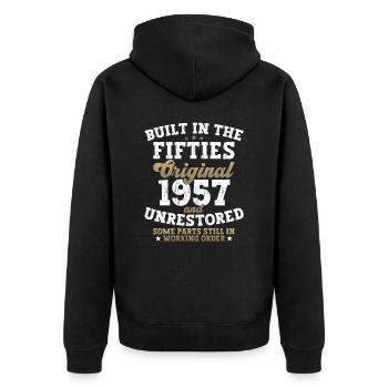 Built in the fifties 1957 65. Geburtstag Herren - Unisex Premium Bio Zip Hoodie - Schwarz - Hinten - Nico (187cm)