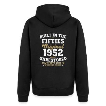 Built in the fifties 1952 70. Geburtstag Herren - Unisex Premium Bio Zip Hoodie - Schwarz - Hinten - Nico (187cm)