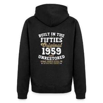 Built in the fifties 1959 63. Geburtstag Herren - Unisex Premium Bio Zip Hoodie - Schwarz - Hinten - Nico (187cm)