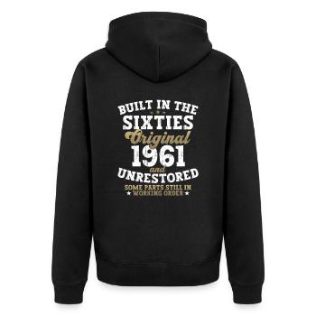 Built in the sixties 1961 61. Geburtstag Herren - Unisex Premium Bio Zip Hoodie - Schwarz - Hinten - Nico (187cm)