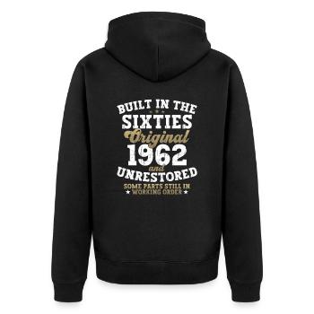 Built in the sixties 1962 60. Geburtstag Herren - Unisex Premium Bio Zip Hoodie - Schwarz - Hinten - Nico (187cm)