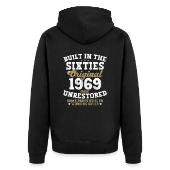Built in the sixties 1969 53. Geburtstag Herren - Unisex Premium Bio Zip Hoodie - Schwarz - Hinten - Nico (187cm)