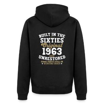 Built in the sixties 1963 59. Geburtstag Herren - Unisex Premium Bio Zip Hoodie - Schwarz - Hinten - Nico (187cm)
