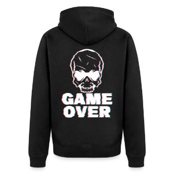 Game Over Glitch - Unisex Premium Bio Zip Hoodie - Schwarz - Hinten - Nico (187cm)