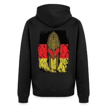 Spartaner Helm Deutsche Flagge Grunge - Unisex Premium Bio Zip Hoodie - Schwarz - Hinten - Nico (187cm)