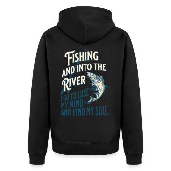 ANGELN UND MEINE SEELE FINDEN - Unisex Premium Bio Zip Hoodie - Schwarz - Hinten - Nico (187cm)