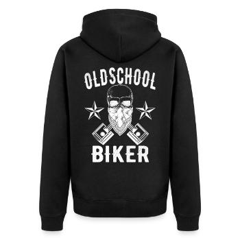Biker Old School - Unisex Premium Bio Zip Hoodie - Schwarz - Hinten - Nico (187cm)