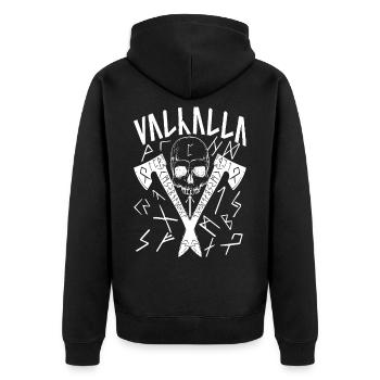 Valhalla Runes - Unisex Premium Bio Zip Hoodie - Schwarz - Hinten - Nico (187cm)