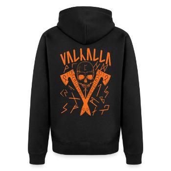 Valhalla Runes - Unisex Premium Bio Zip Hoodie - Schwarz - Hinten - Nico (187cm)