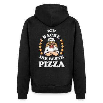 Ich backe die beste Pizza Pizzeria Spruch Koch - Unisex Premium Bio Zip Hoodie - Schwarz - Hinten - Nico (187cm)
