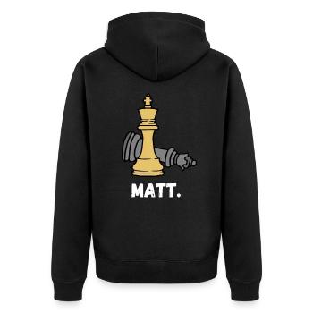 Schach Spruch Geschenk Schachmatt Queens Gambit - Unisex Premium Bio Zip Hoodie - Schwarz - Hinten - Nico (187cm)
