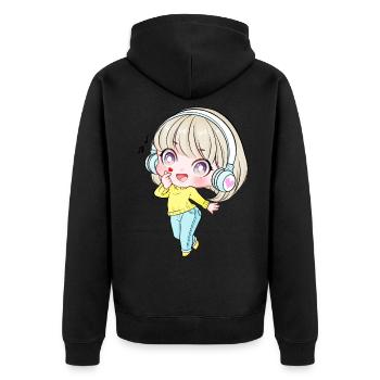 Kpop Anime Mädchen Finger Herz Saranghae Kawaii - Unisex Premium Bio Zip Hoodie - Schwarz - Hinten - Nico (187cm)