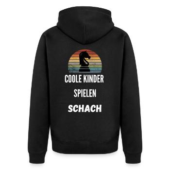 Schach Geschenk Schachspieler Queen’s Gambit - Unisex Premium Bio Zip Hoodie - Schwarz - Hinten - Nico (187cm)
