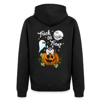 Trick or treat Hund weiß - Unisex Premium Bio Zip Hoodie - Schwarz - Hinten - Nico (187cm)