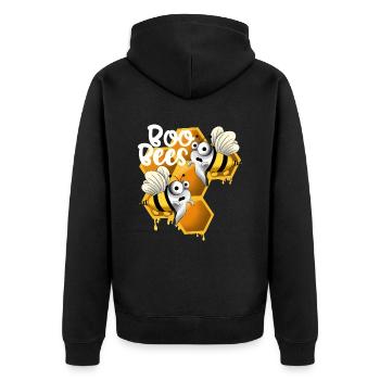 Boo bees mit Wabe weiß - Unisex Premium Bio Zip Hoodie - Schwarz - Hinten - Nico (187cm)