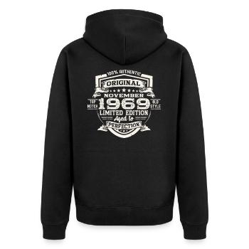 Original November 1969 53rd Birthday Gift - Unisex Premium Organic Zip Hoodie - black - Back - Nico (187cm)