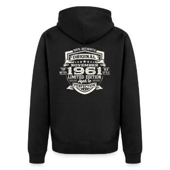 Original November 1961 61st birthday gift - Unisex Premium Organic Zip Hoodie - black - Back - Nico (187cm)