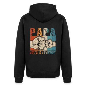 Papa Hero & Legend | Father's Day | Birthday - Unisex Premium Organic Zip Hoodie - black - Back - Nico (187cm)