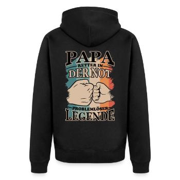 Papa | Retter in der Not | Problemlöser | Legende - Unisex Premium Bio Zip Hoodie - Schwarz - Hinten - Nico (187cm)