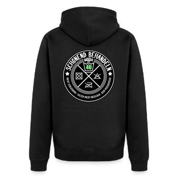 Schonend behandeln Unikat ist 40 | Farben änderbar - Unisex Premium Bio Zip Hoodie - Schwarz - Hinten - Nico (187cm)