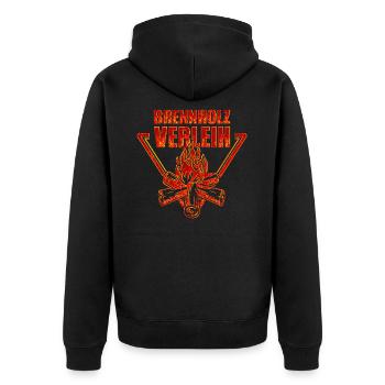 Brennholz Verleih Feuer Lava - Unisex Premium Bio Zip Hoodie - Schwarz - Hinten - Nico (187cm)