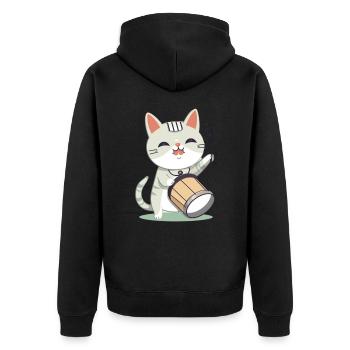 Cute cat with drum - Unisex Premium Organic Zip Hoodie - black - Back - Nico (187cm)
