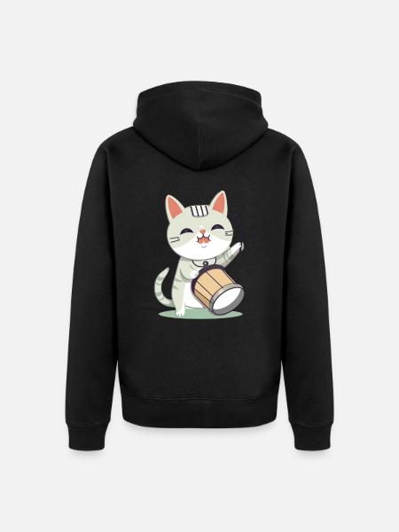 Cute cat with drum - Unisex Premium Organic Zip Hoodie - black