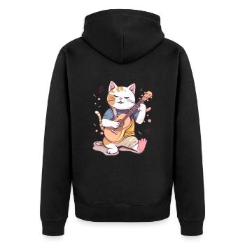 Süße Katze mit Gitarre - Unisex Premium Bio Zip Hoodie - Schwarz - Hinten - Nico (187cm)