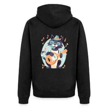 Süße Katze mit Gitarre - Unisex Premium Bio Zip Hoodie - Schwarz - Hinten - Nico (187cm)