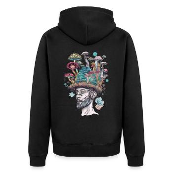 Trippy Schamane - Unisex Premium Bio Zip Hoodie - Schwarz - Hinten - Nico (187cm)
