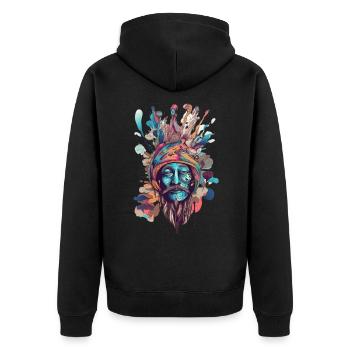 Trippy Schamane - Unisex Premium Bio Zip Hoodie - Schwarz - Hinten - Nico (187cm)