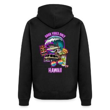 Gute Stimmung - Unisex Premium Bio Zip Hoodie - Schwarz - Hinten - Nico (187cm)