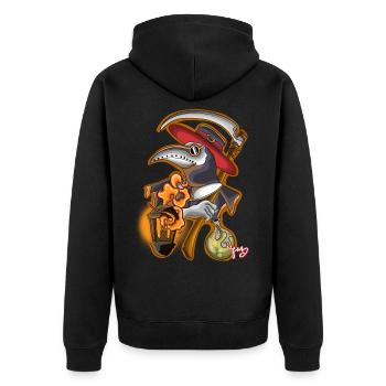plague doctor - Unisex Premium Organic Zip Hoodie - black - Back - Nico (187cm)