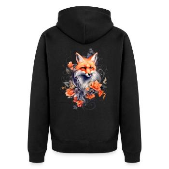 Fox and Flowers - Unisex Premium Organic Zip Hoodie - black - Back - Nico (187cm)