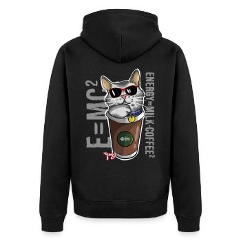 Kaffee Katze - Unisex Premium Bio Zip Hoodie - Schwarz - Hinten - Nico (187cm)