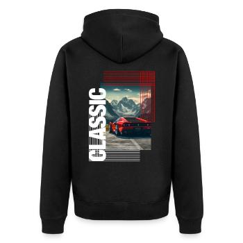 classic car - Unisex Premium Bio Zip Hoodie - Schwarz - Hinten - Nico (187cm)