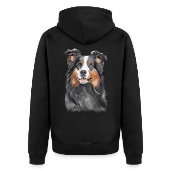 Australischer Schäferhund - Unisex Premium Bio Zip Hoodie - Schwarz - Hinten - Nico (187cm)