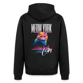 New York City, Cat, Meow, City, Skyline, America, USA - Unisex Premium Organic Zip Hoodie - black - Back - Nico (187cm)