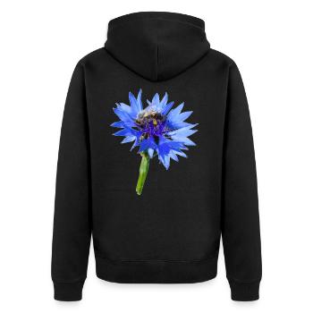 Die blauen Kornblumen locken Bienen magisch an - Unisex Premium Bio Zip Hoodie - Schwarz - Hinten - Nico (187cm)