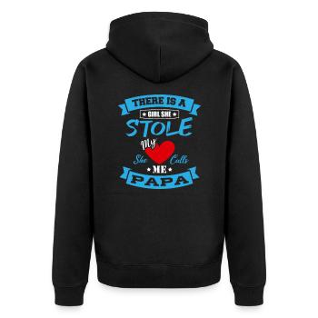 Es gibt ein Mädchen, das mein Herz gestohlen hat, sie nennt mich - Unisex Premium Bio Zip Hoodie - Schwarz - Hinten - Nico (187cm)