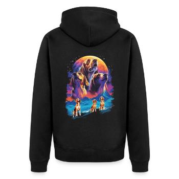 80er Vaporwave Airbrush Beagle Mond - Unisex Premium Bio Zip Hoodie - Schwarz - Hinten - Nico (187cm)
