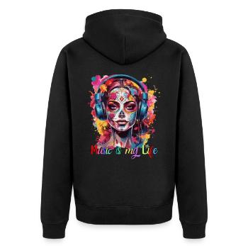 Music is my Life - Unisex Premium Bio Zip Hoodie - Schwarz - Hinten - Nico (187cm)