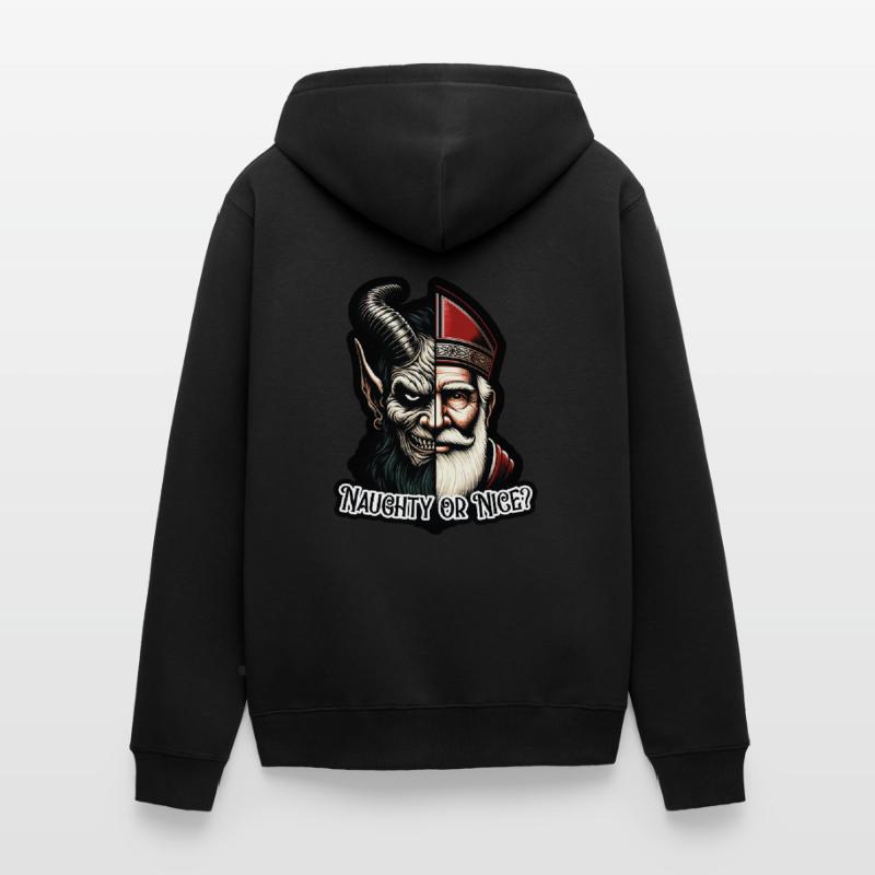 "Frecher oder netter Weihnachtsmann mit zwei Gesichtern VS Krampus Unisex Premium Bio Zip Hoodie