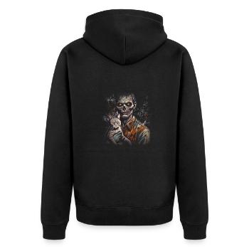 Cataclysm - Apocalyptic Companion - Zombie and Cat - Unisex Premium Organic Zip Hoodie - black - Back - Nico (187cm)